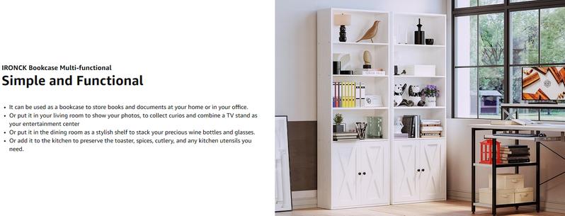 IRONCK Industrial Bookshelves and Bookcases with Doors Floor Standing Six Shelf Display Storage Shelves 70 in Tall Bookcase for Home Office, Living Room