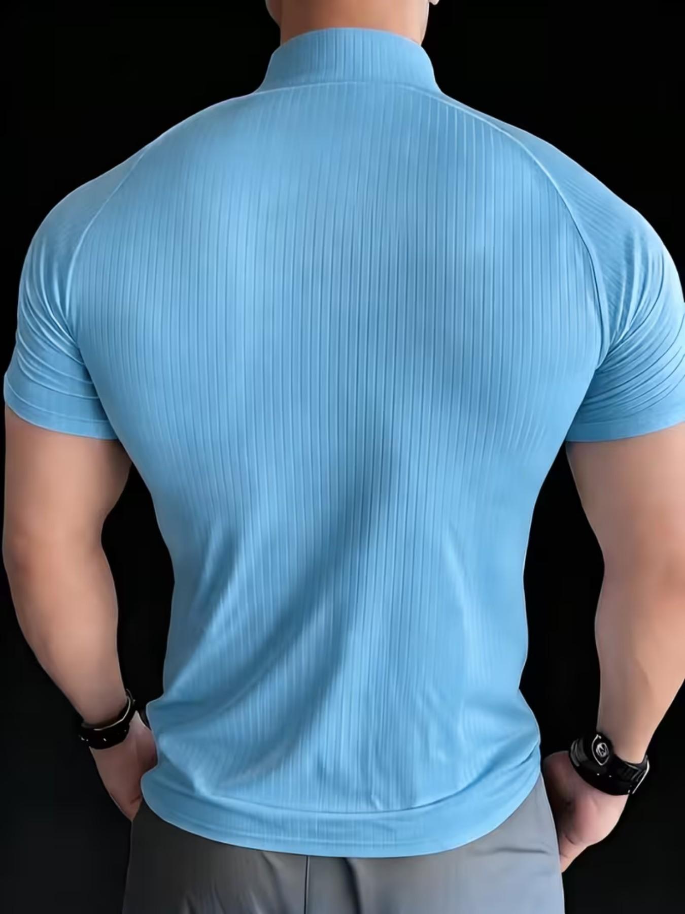 Men's Milano Stand Collar Polo Shirt, Elastic Ribbed Slim Fit Muscle Show, Casual Sportswear, All Seasons, Loose-Fitting, Zipper Design