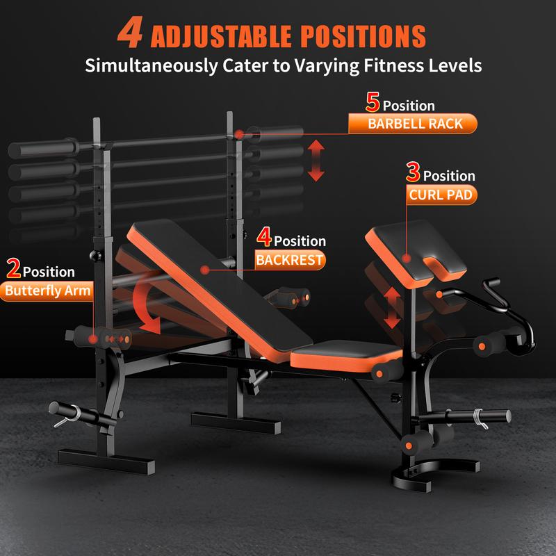 Bearbro 660lb 6-in-1 Adjustable Weight Bench with Multi-Purpose Workout Bench Set With Barbel Rack and Leg Developer for Home Gym Full Body Function Strength Training，Barbell Rack can support up to 990 pounds，dealsforyoudays