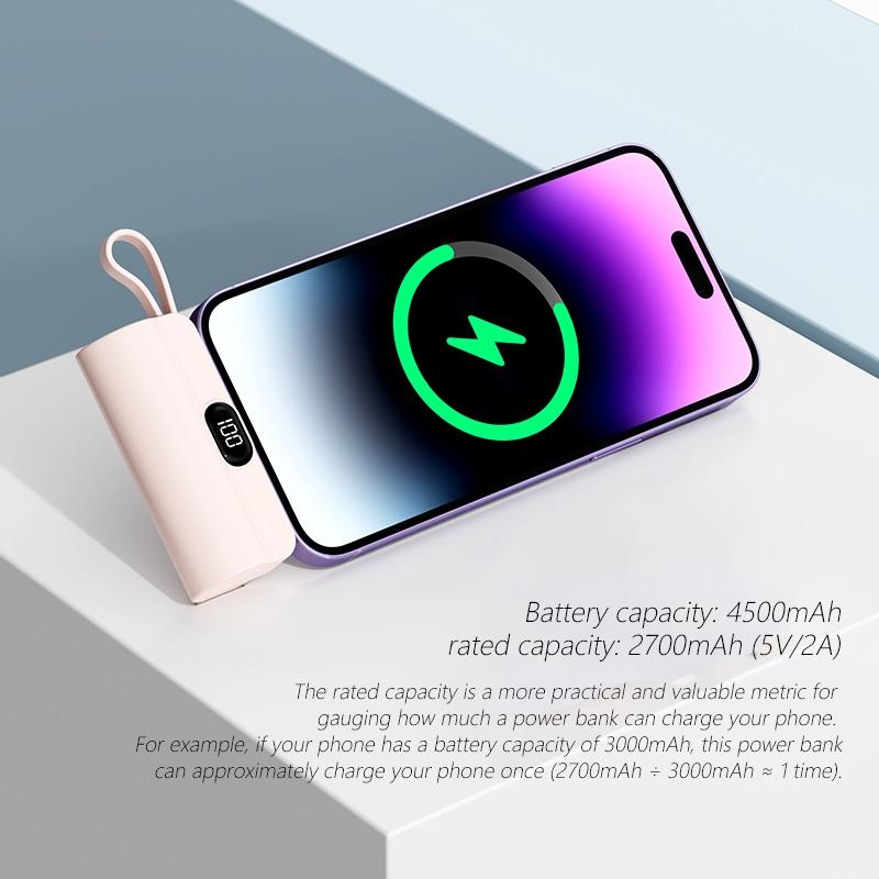 Portable Mini Emergency Capsule Charger, 4500mAh power bank, LCD Display Power Bank for iPhone & Android System Phones & Tablets, compatible for iPhone17 16 15 14 13 12 Pro Max Plus