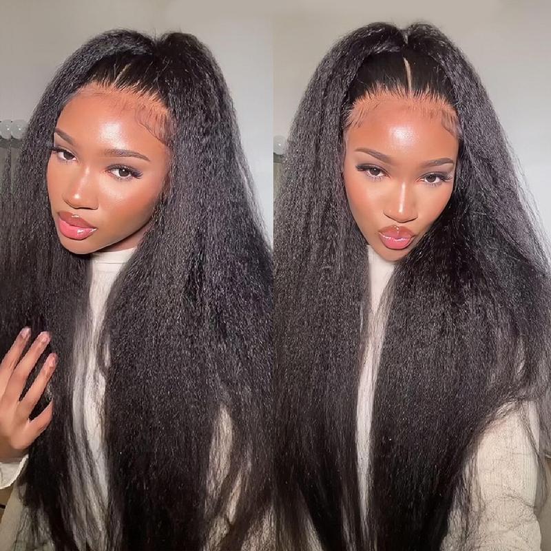 Bling Hair Kinky Straight Lace Front Wigs 13x6 360 Lace Frontal Wig Real Human Hair Pre Plucked With Baby Hair 180% Density Yaki Straight Transparent HD Glueless Lace Wig Human Hair Wigs For Women