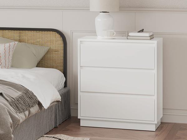 RoyaCraft Wide Nightstand with 3 Drawers, White Nightstand for Bedroom, Large End Table Bedside Table for Living Room