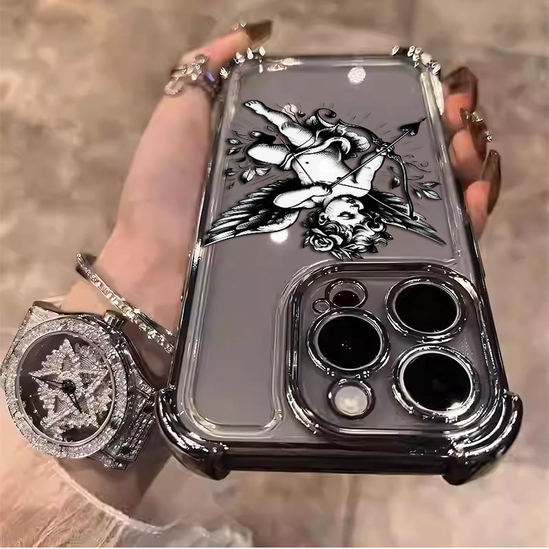 Vintage Cupid iPhone Case Protective Stylish Perfect For Romance Lovers For iPhone 17 16 15 14 13 12 11 PRO PLUS MAX Four Corners Material Anti-drop Transparent Soft Silicone Gift Shockproof Protection Anti-drop Mobile Phone Shell Protective Case L067