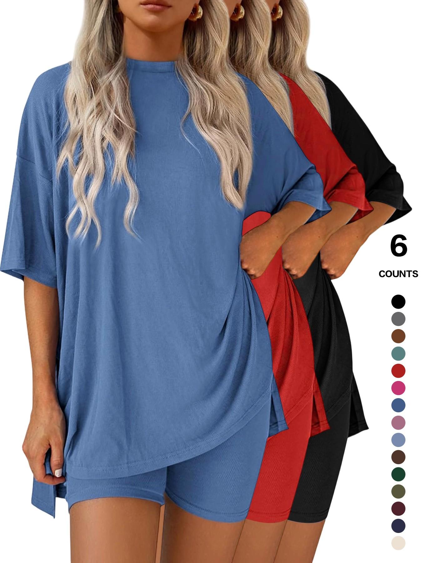 Lounge Set Cozy Mama Set, Women 2 Piece, Oversized Crew Neck T-Shirts for Comfort and Style