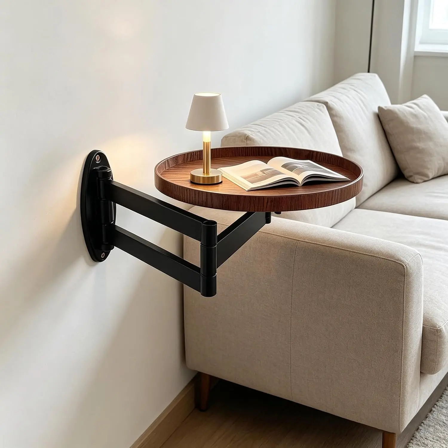 Retractable Wall Mounted Folding Table, 11.8" Adjustable Wall Mounted Coffee Table Small Foldable Desk with Retractable Brackets for Bedroom Balcony Living Space Saving (Walnut Color)