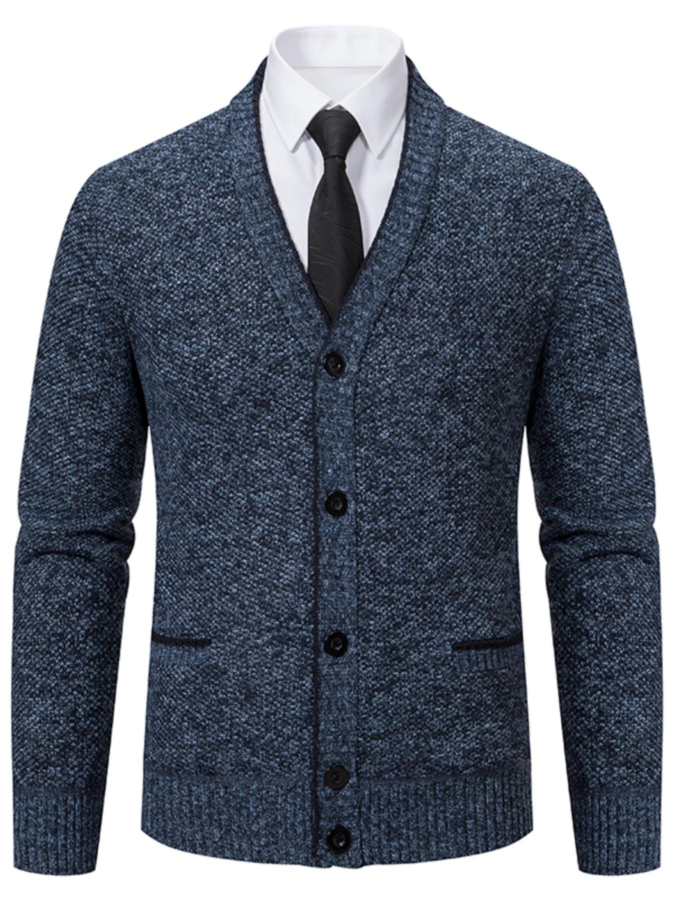 Knit Cardigan, Long Sleeve, Thickened Mixed Fabric, V-Neck Single Button Design, Pocket Detail, Fall & Winter Wear, Comfortable Daily, Casual, Knitwear