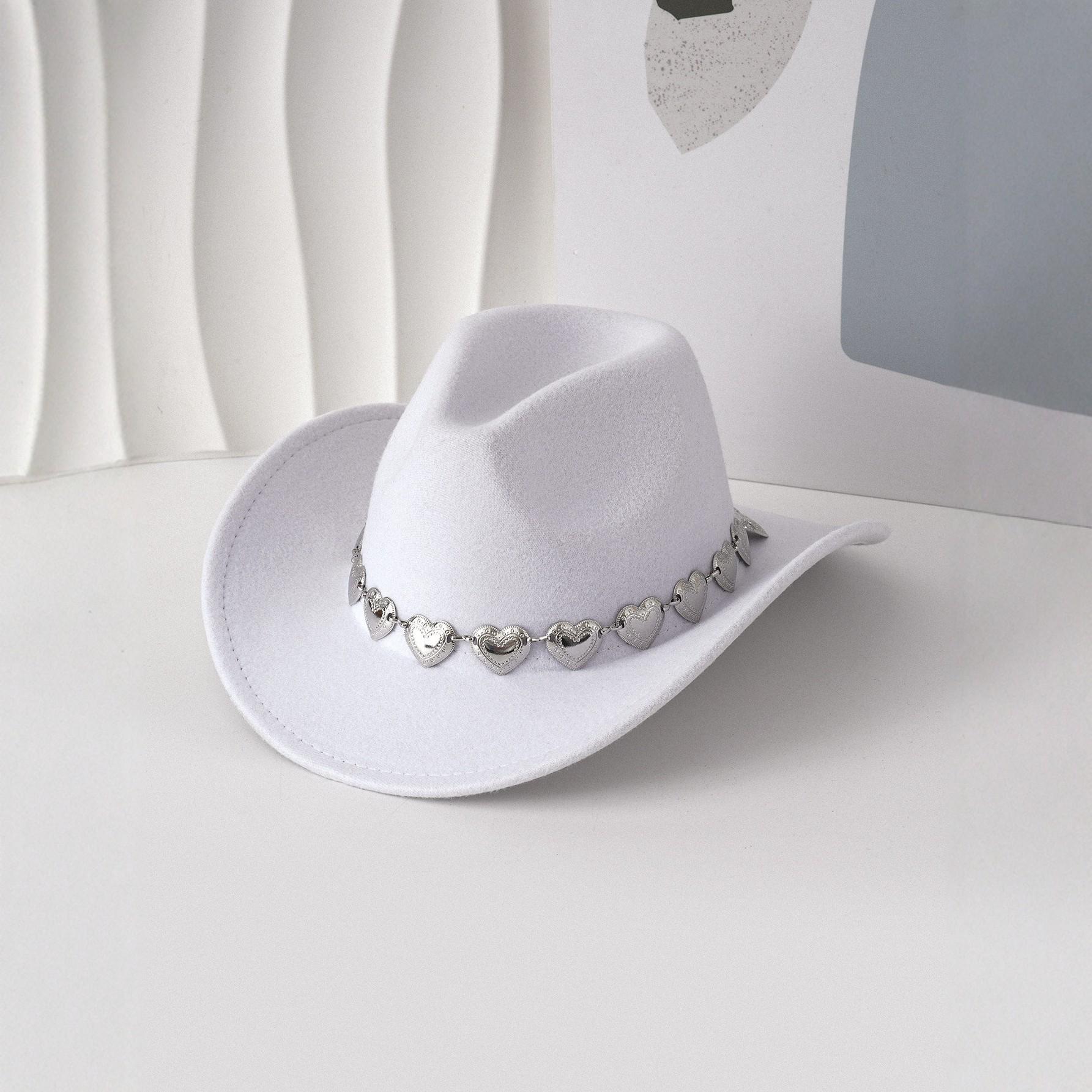 European and American cross-border hollow metal oversized love chain hat chain hip hop punk cowboy hat top hat retro felt hatSpeedy Smarts