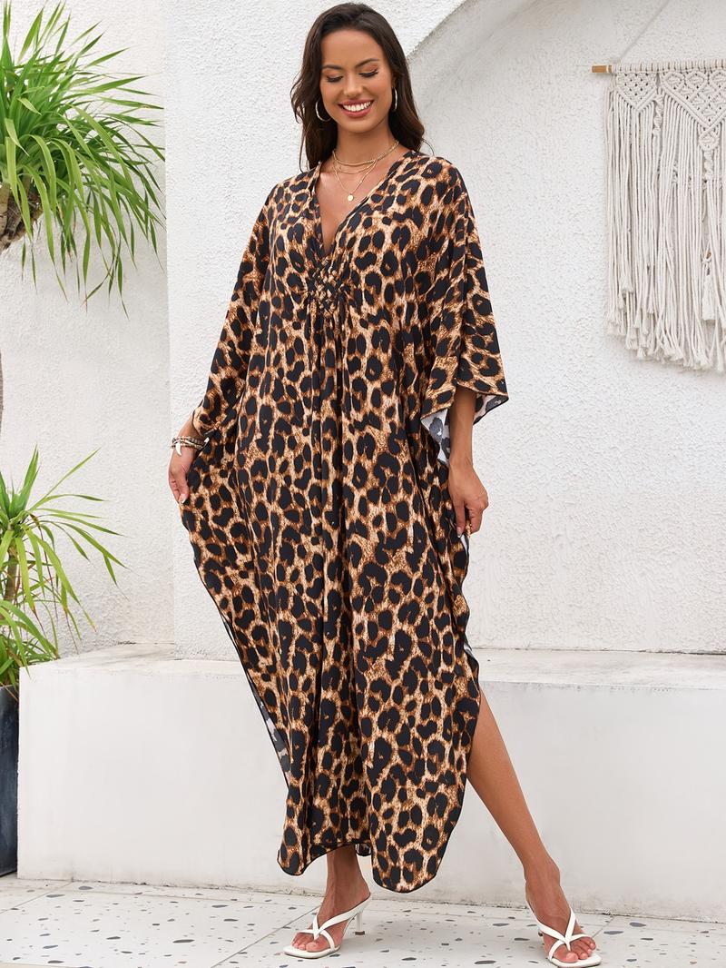 Women's Kaftan Dresses, Boho Casual Kaftan, Plus Size Bathing Suit Cover Up, V-Neck Batwing Design, Batwing Sleeve Kaftan, Loose Fit Moroccan Style, Mumu Dresses