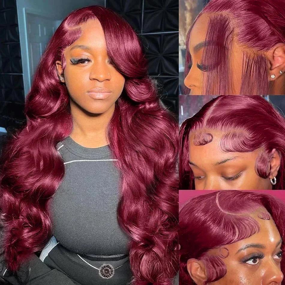 Bling Hair 180 Density Burgundy 13x6 HD Lace Frontal Wigs 99J Body Wave HD Water Wave 13x4 Lace Front Human Hair Brazilian 30 32 Inch Wine