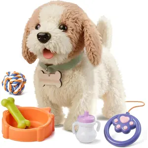 OR OR TU Walking Barking Toy Dog with Remote Control Leash, Plush Puppy Electronic Interactive Toys for Kids, Shake Tail,Pretend Dress Up Realistic Stuffed Animal Dog Age 3 4 5 6+ Years Old Best Gift