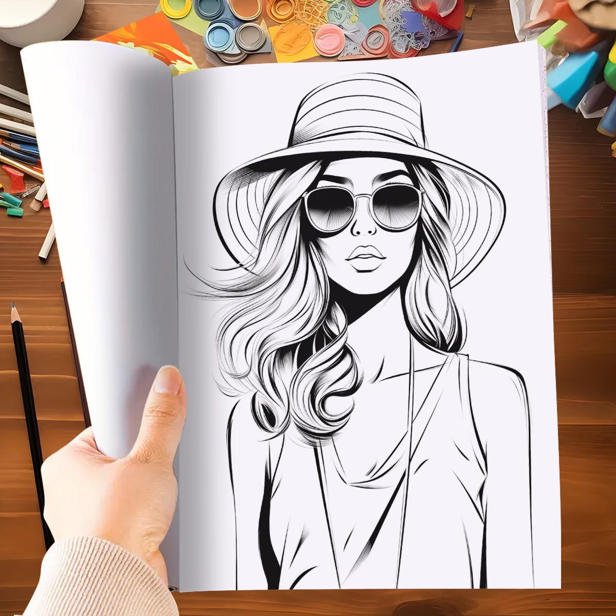 1PC Fashion Girl Coloring Book for Adult, 20 Single-Sided Drawing Pages, DIY Cat Art Gift, Stress Relief, Back-To-School, New Year, Valentine's Day, Christmas
