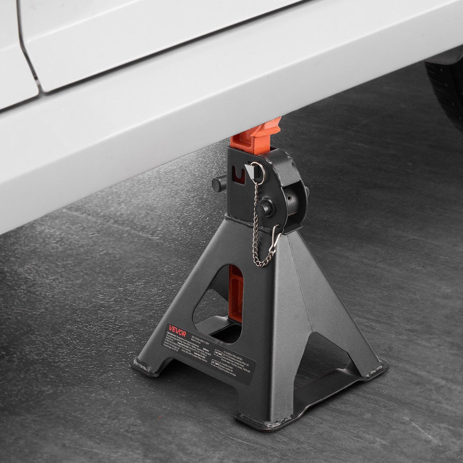 VEVOR Jack Stands, 3 Ton (6, 600 lbs) Capacity, 10.8-16.3 in Adjustable Height, Heavy Duty Steel Jack Auto Stands with Double Locking, for Lifting SUV, Pickup, Car, UTV/ATV, 1 Pair, Black and Orange