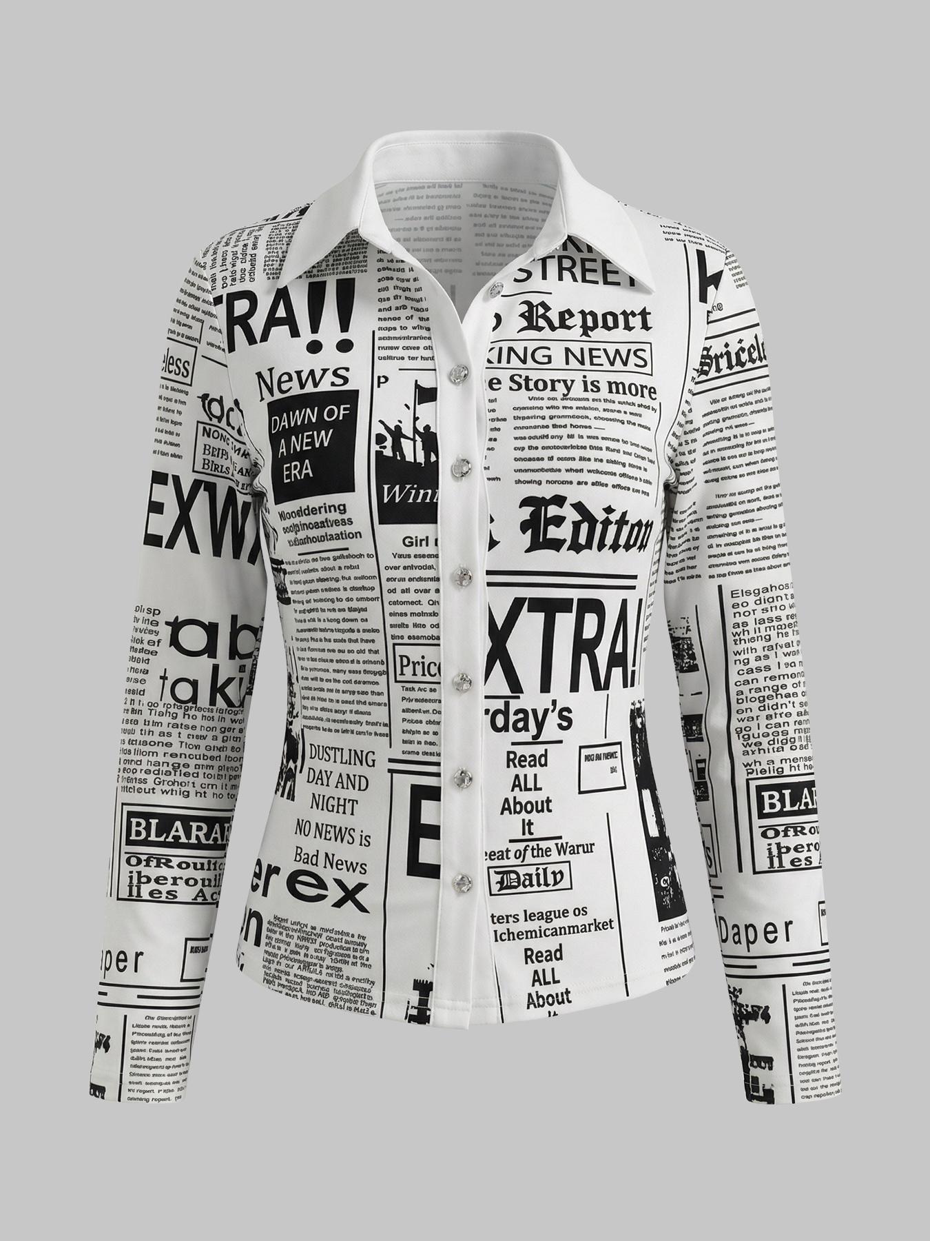 Women's Long Sleeve Casual Shirt with Letter Print, Single Button Front Design, Perfect for Daily Wear & Outdoor Activities, Womenswear