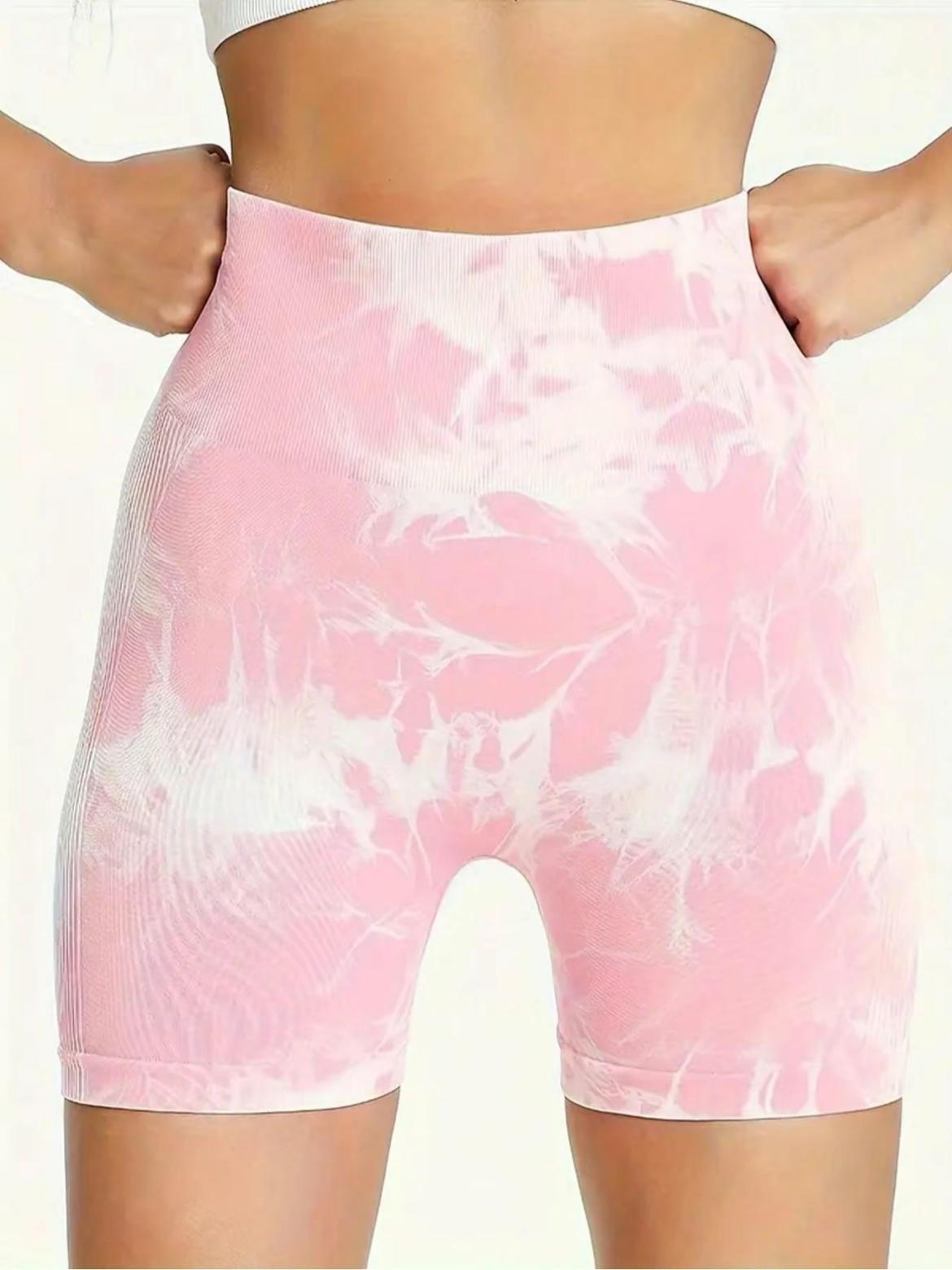 Women's High-Waist Sporty Tie-Dye Shorts, Quick Dry Nylon Spandex, Slim-Fit Compression Wear, Ideal for Gym & Outdoor Activities
