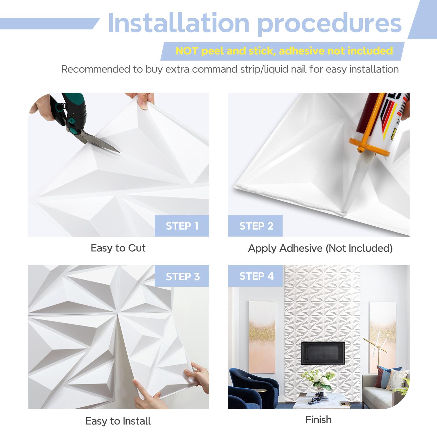 STICKGOO 33Pcs Tiles Geometric Pattern Wall Panel, Diamond Design 3D PVC Wall Panels for Interior Wall Decor, 11.8" x 11.8" Decorative Living Room