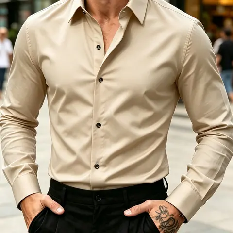 Men's Formal Shirt Csc11, Classic Collar Business Shirt, Long Sleeve, All Seasons, Durable, Customizable, Top