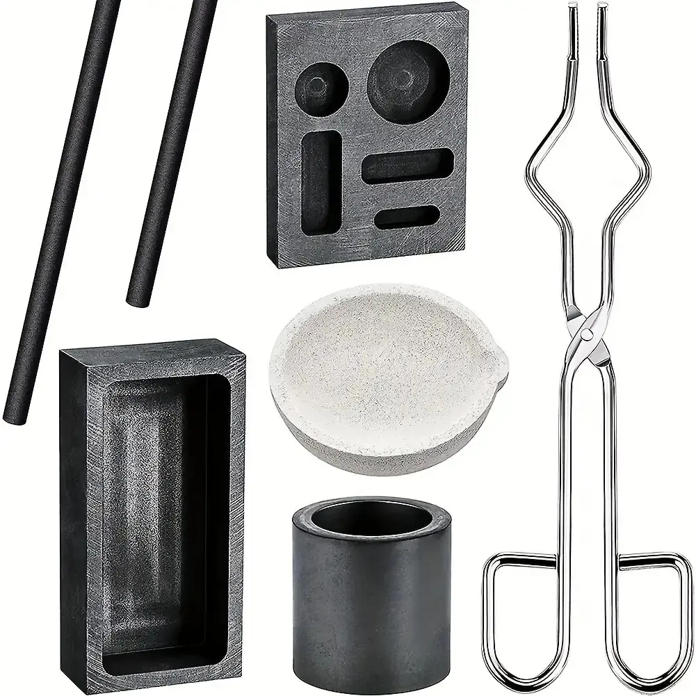 7-piece graphic flame melting casting kit, 2 graphic molds, 2 crucibles, 2 graphic bars, 1 clip, metal casting mold kit, gold, silver, and copper tool sets, metal processing tools, craft metal products, professional casting, fine craftsmanship, sturdy cru