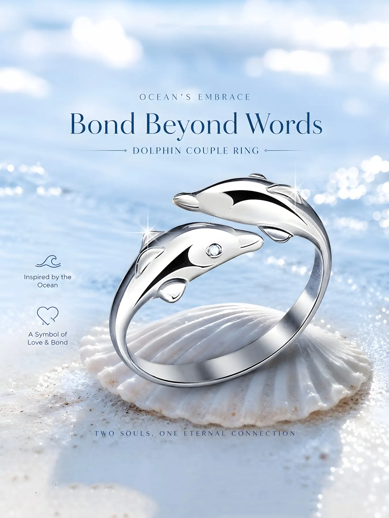 Elegant Dolphin Shape Adjustable Ring for Women, 925 Silver Plated, Zircon Embedded, Nickel-Free, All-Season Jewelry, Perfect Gift