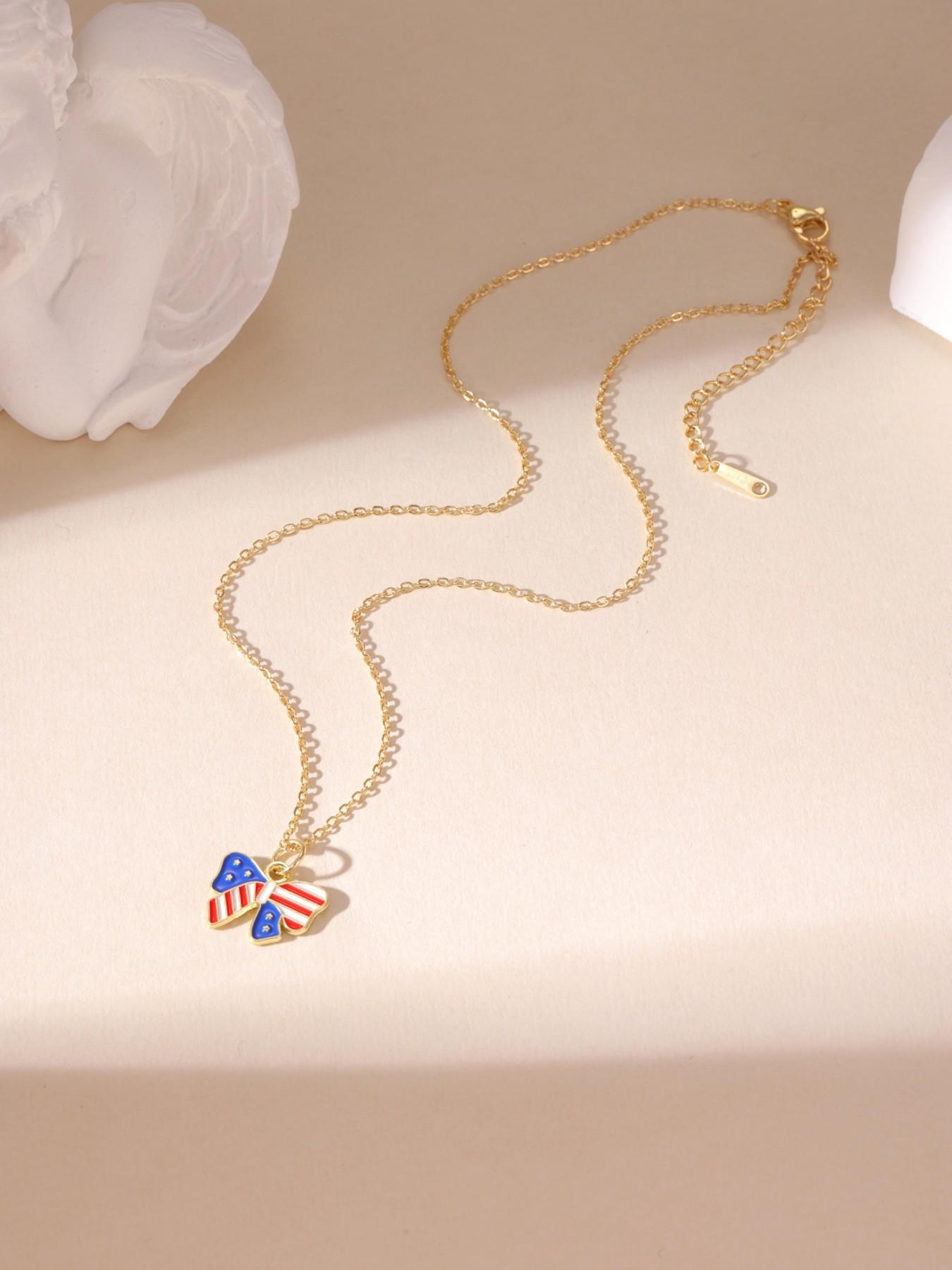 American Flag Style Star Heart Cross Shape Gold Necklace Lightweight All Season For Women Daily Wear
