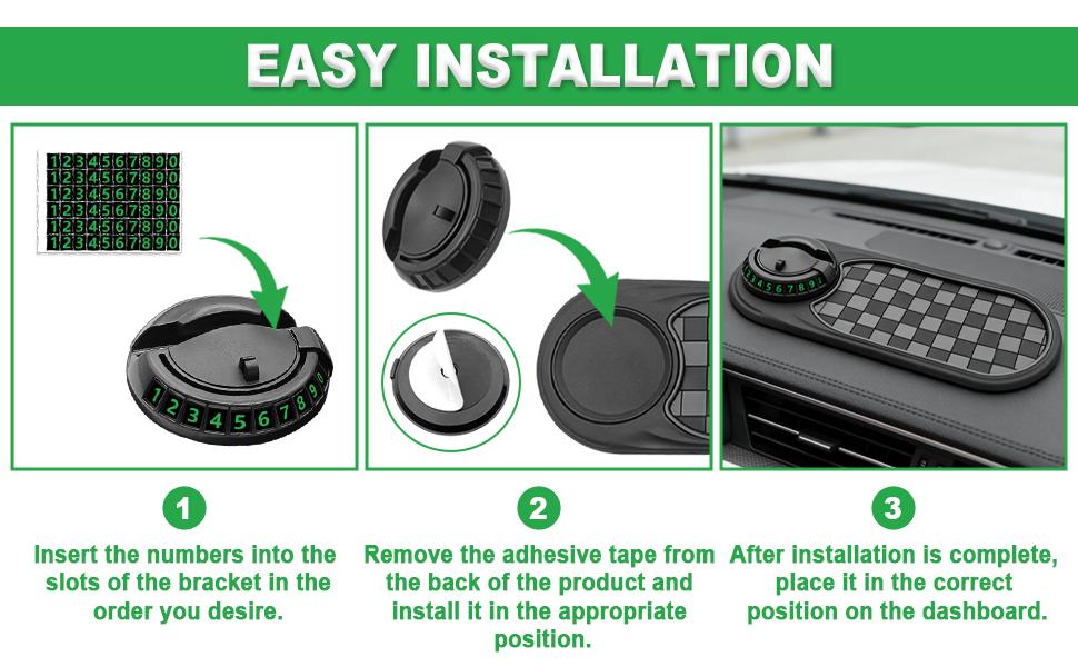 JOKG New Multifunctional Anti-Slip Rubber Pad, 4-in-1 Car Universal Dashboard Pad, 360° Rotatable Car Non-Slip Phone Pad w/Temporary Parking Number, Place Sunglasses, Keys, etc (Black & Gery)