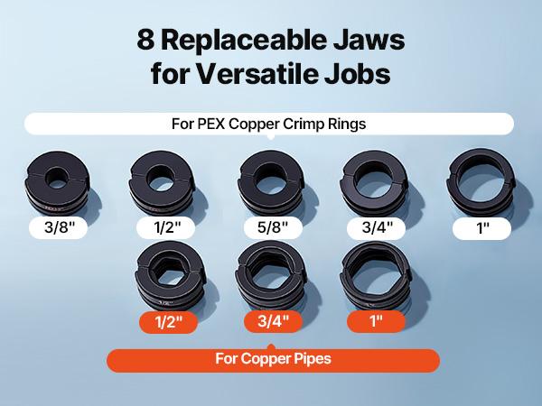 VEVOR Copper Pipe Crimping Tool, Hydraulic Driven Pro Press Tool with 1/2, 3/4, 1 Jaws for Copper Tube 3/8, 1/2, 5/8, 3/4, 1 Jaws for ASTM F1807 PEX Pipe Copper Ring - with Carrying Case