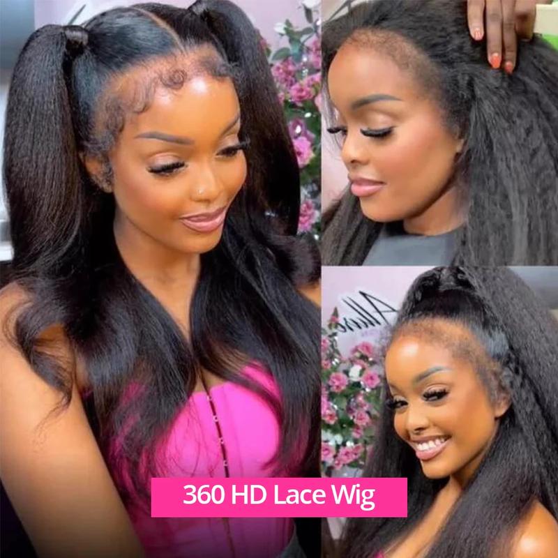 [360 Glueless Wig] Bling Hair 180 Density Kinky Straight 360 Glueless Wigs Human Hair Brazilian 32 34 Inch Yaki Straight 13x6 HD Lace Frontal Wig Preplucked