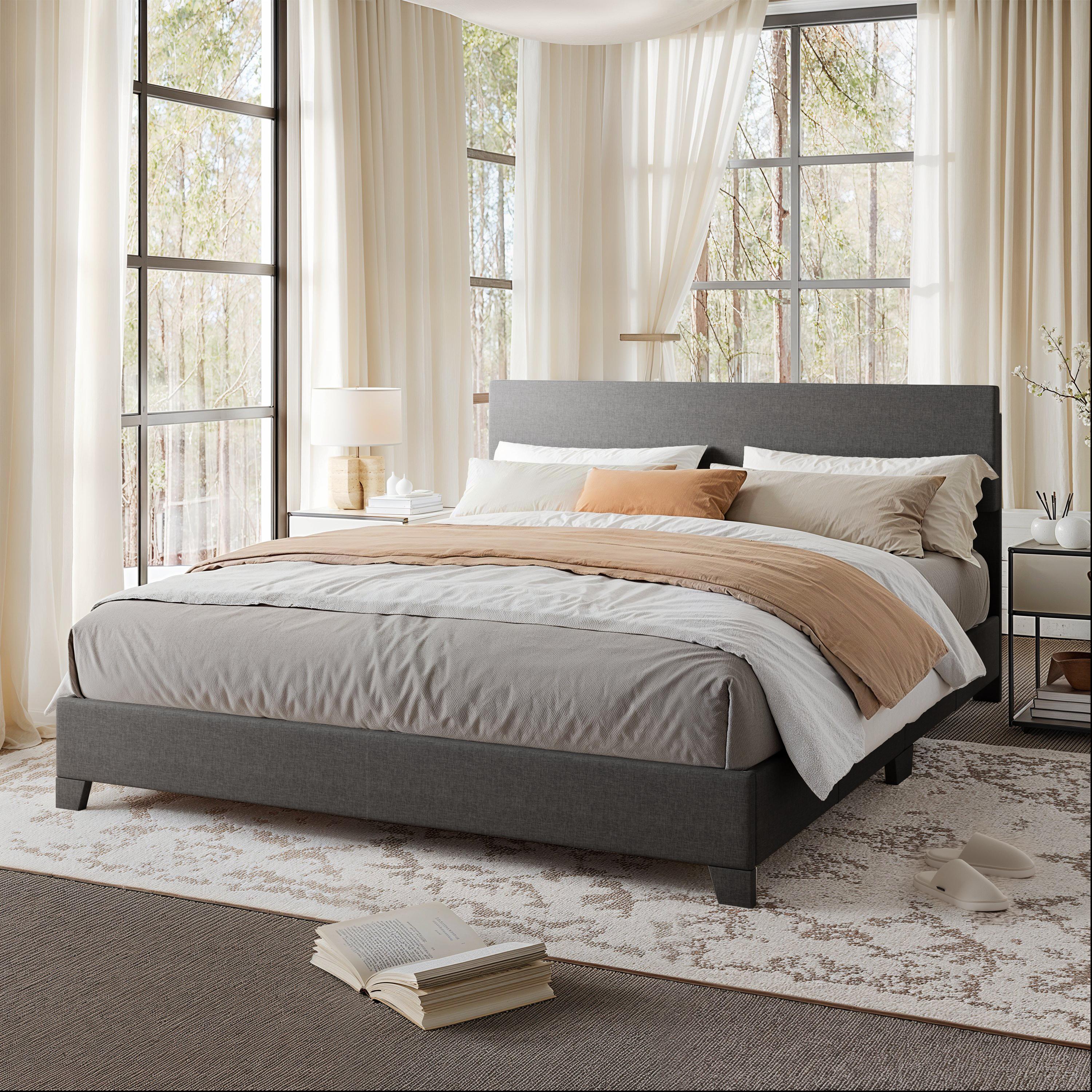 MUTICOR Full/King/Queen Bed Frame Size Upholstered Platform Bed Frame with Line Fabric & Adjustable Headboard,【Frame Only No Mattress】 Wood Slats Support,No Box Spring Needed#TikTokShopBlackFriday #ChristmasGifts