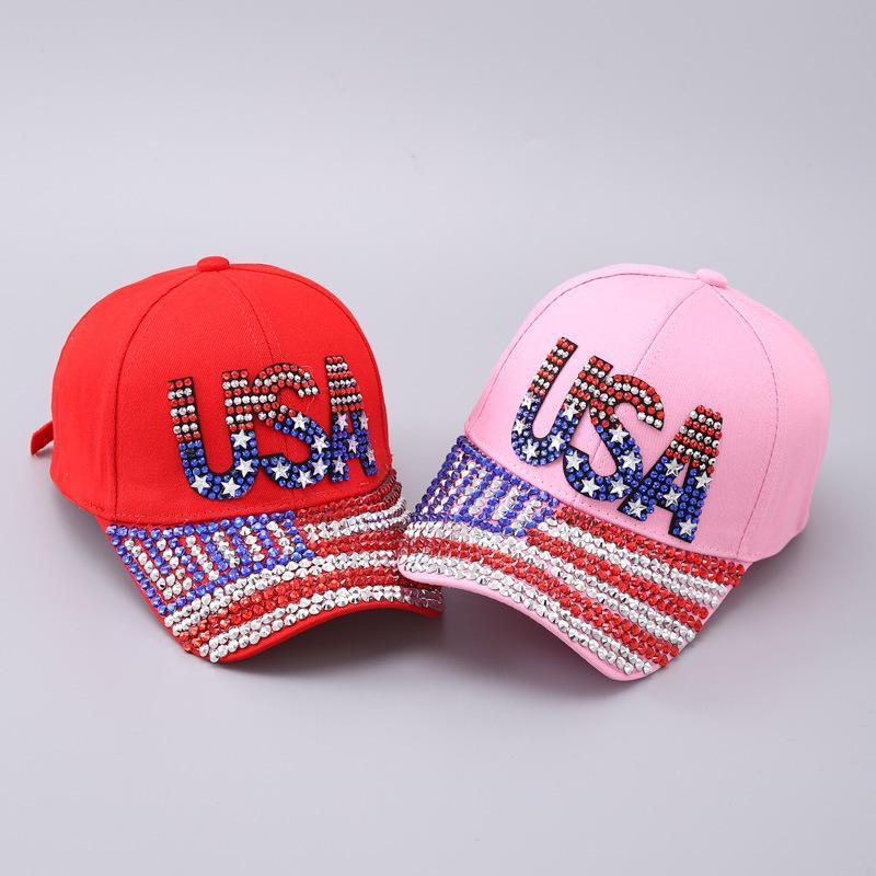 American Flag Rhinestone Curved Brim Baseball Cap - Street Style Cap for Clothes Accessories Fashion Enthusiasts, Casual Hat, Christmas, Funky, Anniversary, Engagement, Glitter, Glamorous