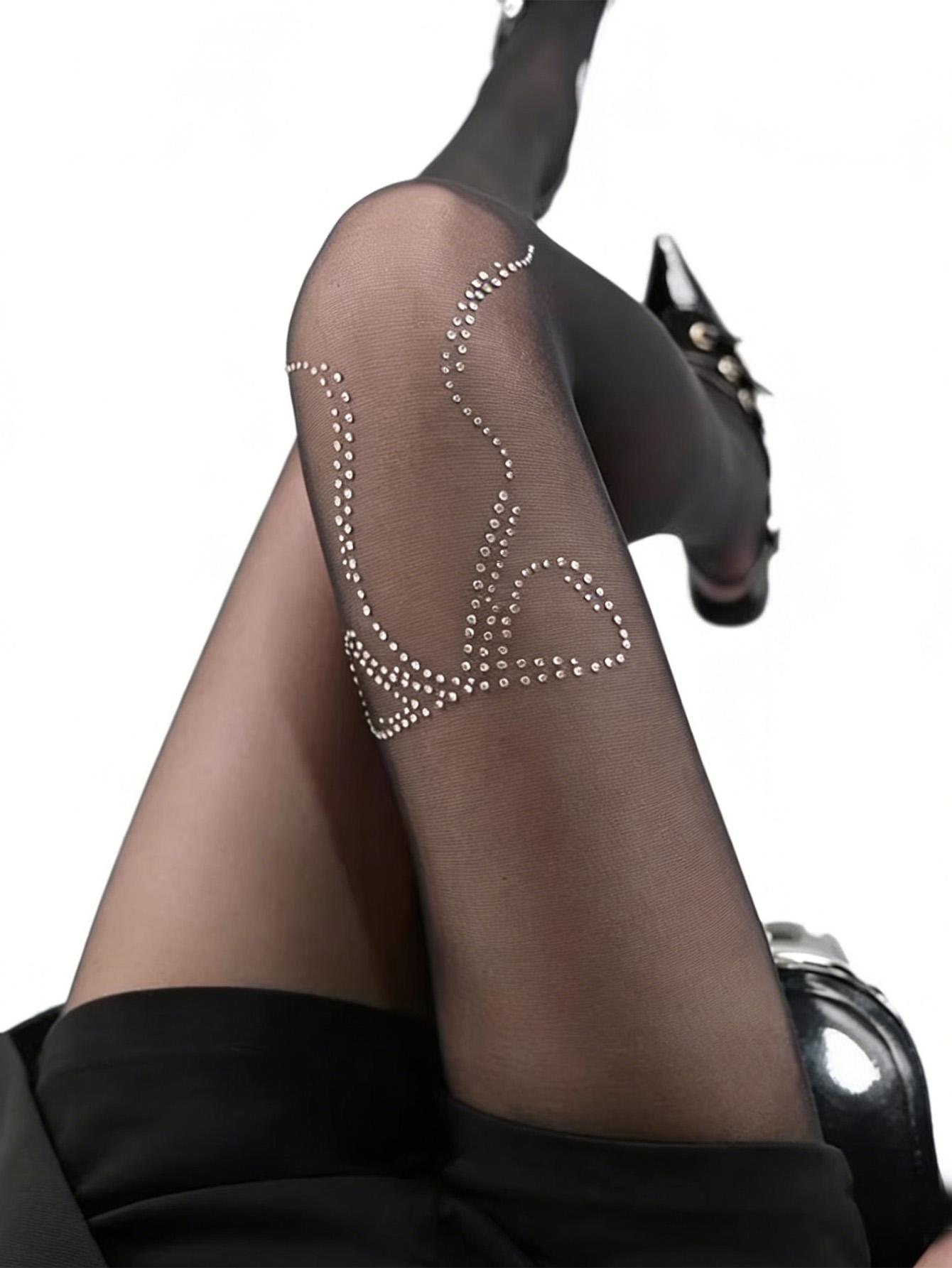 Bow Rhinestone Pantyhose, Y2K Sheer Stockings, High Stretch Thin Silk Socks, Ballet Style, All Seasons Wear