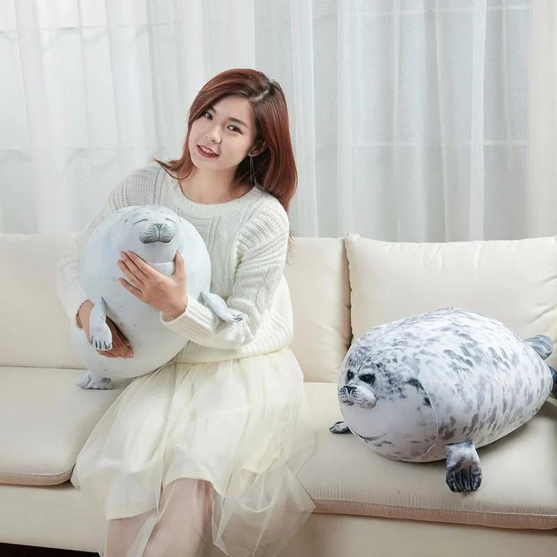 Unisex 3D Chubby Round Pure Cotton Soft Plush Seal Pillow Toy, Movie-TV Themed Stuffed Animal Throw Cushion, Ideal Sleeping Gift for Kids, Seal Toy