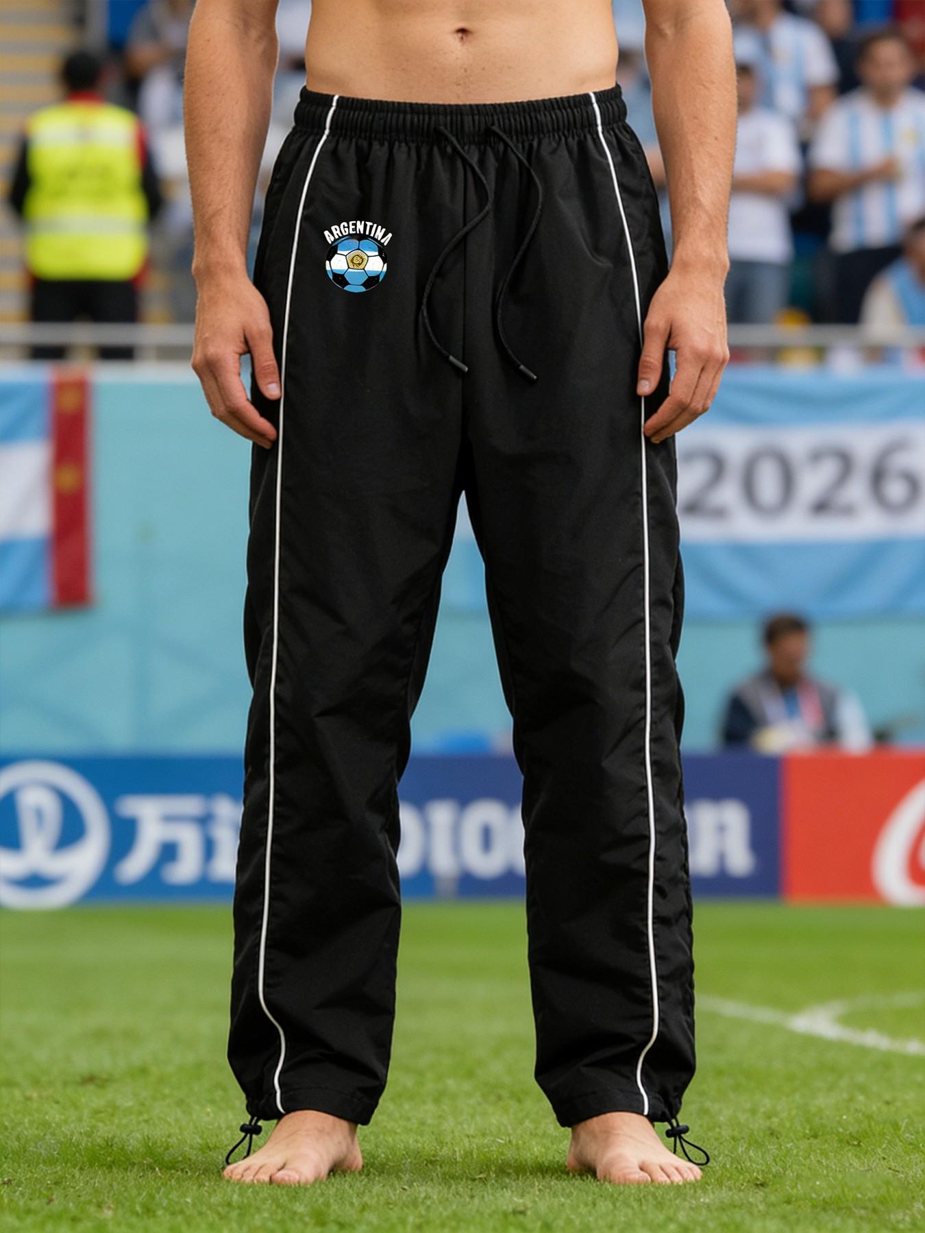 Men's Baggy Y2K Streetwear Side Stripe Joggers Soccer Graphic Track Pants with Adjustable Toggle Hem for Running Training Outdoor Football Sport Trousers