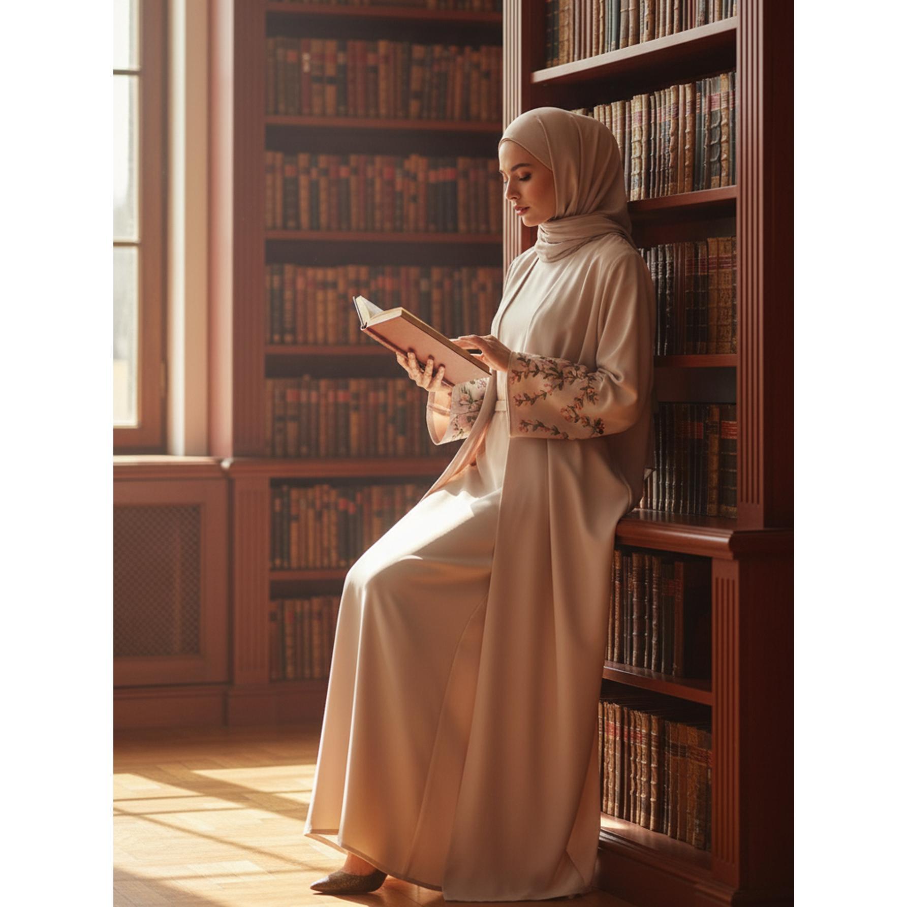 Elegant Beige Floral Embroidered Open Abaya Modest Kimono Gown | One Size Fits All S-2XL | Perfect for Ramadan, Eid, Resort Wear & Daily Chic