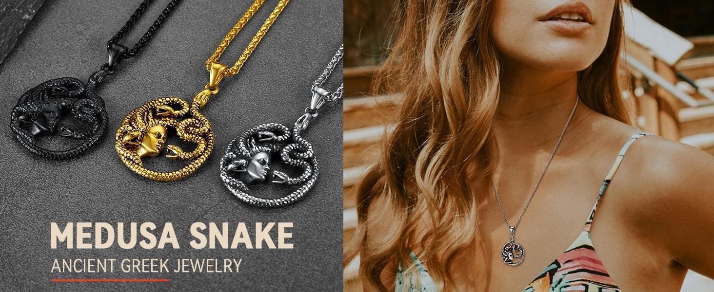 FaithHeart Medusa Necklace Ancient Greek Medusa Jewelry For Unisex Stainless Steel