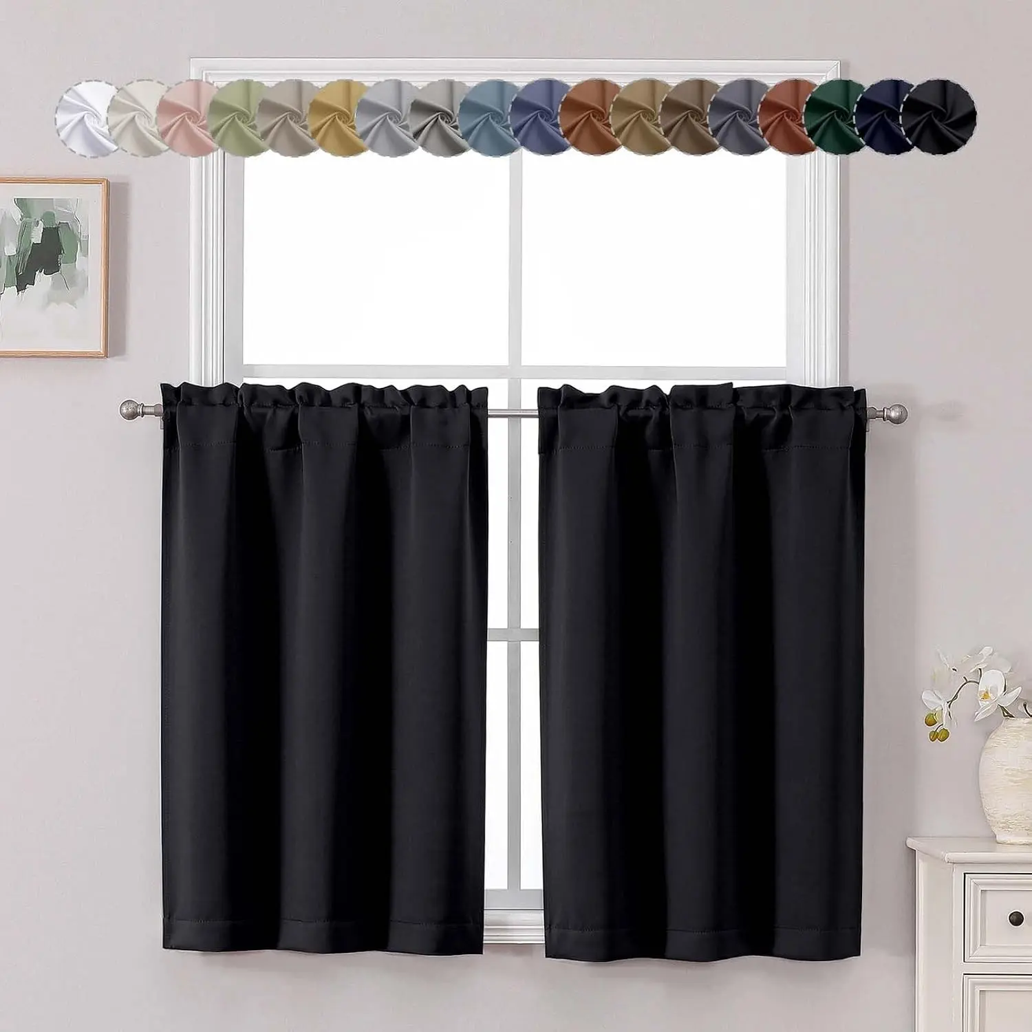Short Blackout Curtains 36 Inch Length, 2 Panels, Black - Thermal Insulated Half Window Curtains for Kitchen, Basement, Cabinet, Camper, RV Bunk, Each 30"W x 36"LGift