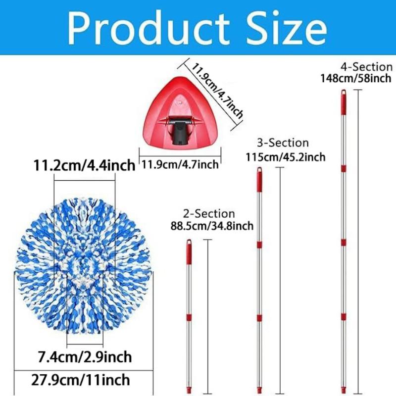 Mop Replacement Accessory Set - Fine Fiber Triangular Mop Head with Handle & Base Design, Compatible with Rotating Spin Mop, Perfect for Household Multi-Surface Hard Floor Scrubbing compatible with O-Cedar/Vileda triangular mop head