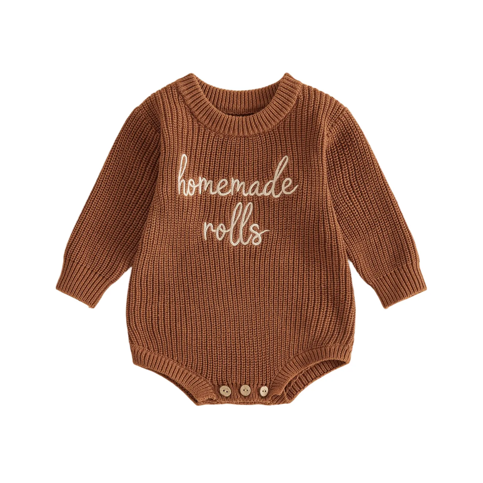 Meihuida Infant Baby Boy Girl Thanksgiving Knit Romper Homemade Rolls Embroidered Long Sleeve Ruffle Sweater Bodysuit Fall Winter Clothes 0-18 Months