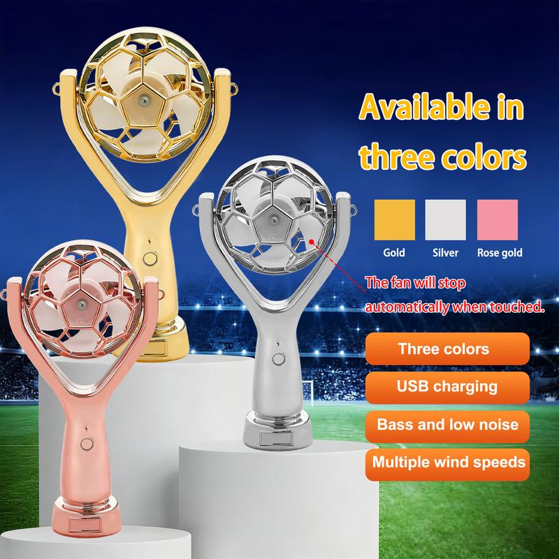 Golden World Cup Soccer Trophy Handheld Fan | Portable Rechargeable Fan for Soccer Fans | TikTok Viral Sports Carnival Fan