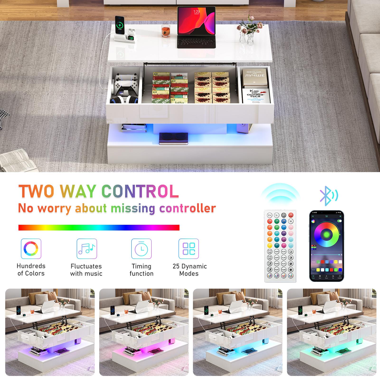 39.4"/47.2" Large Lift Top Coffee Table,Modern High Glossy LED Coffee Tables for Living Room with Storage,Black Living Room Tables for Living Room,Dining Room,Bedroom Home Office,APP LED Lights(Black/white) 39.4"/47.2" Large Lift Top Coffee Table,Modern High Glossy LED Coffee Tables for Living Room with Storage,Black Living Room Tables for Living Room,Dining Room,Bedroom Home Office,APP LED Lights(Black/white)