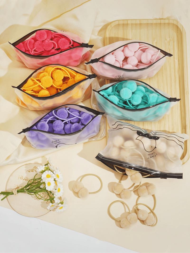 40PCS Pom Pom Hair Ties for Girls, Soft Fuzzy Ball Elastic Hair Bands, Cute Princess Ponytail Holders, Pastel Colors for Fall Winter, No-Damage Kids Hair Accessories, Elastic Hair Accessory