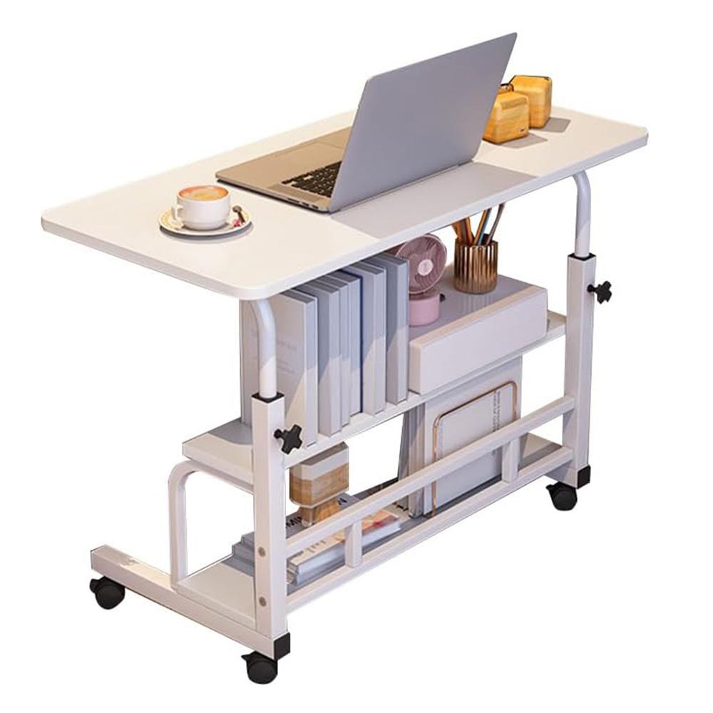 80x40cm Portable Rolling Desk on Wheels Adjustable Height Mobile Computer Desk for Small Space Small Standing Desk with Storage Shelves for Home Office Study 80x40cm Portable Rolling Desk on Wheels Adjustable Height Mobile Computer Desk for Small Space Small Standing Desk with Storage Shelves for Home Office Study