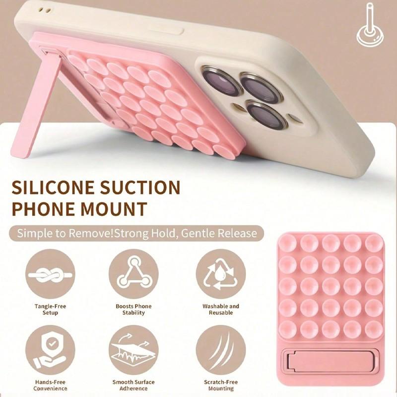 Silicone Suction Cup Phone Stand, Adjustable Holder with Metal/rubber Base, Foldable Neck Tube, Compatible with iPhone & Smartphones
