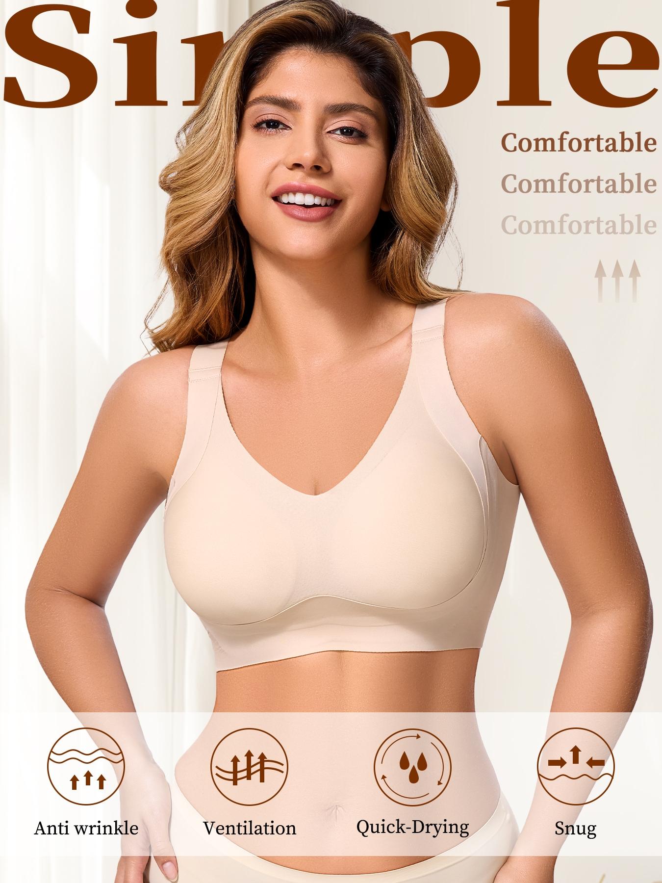 Women's Full Coverage Wireless Bra, No Steel Cup, Medium Support, Fitted Design, Casual Style, Wide Shoulder Straps, Plain Pattern