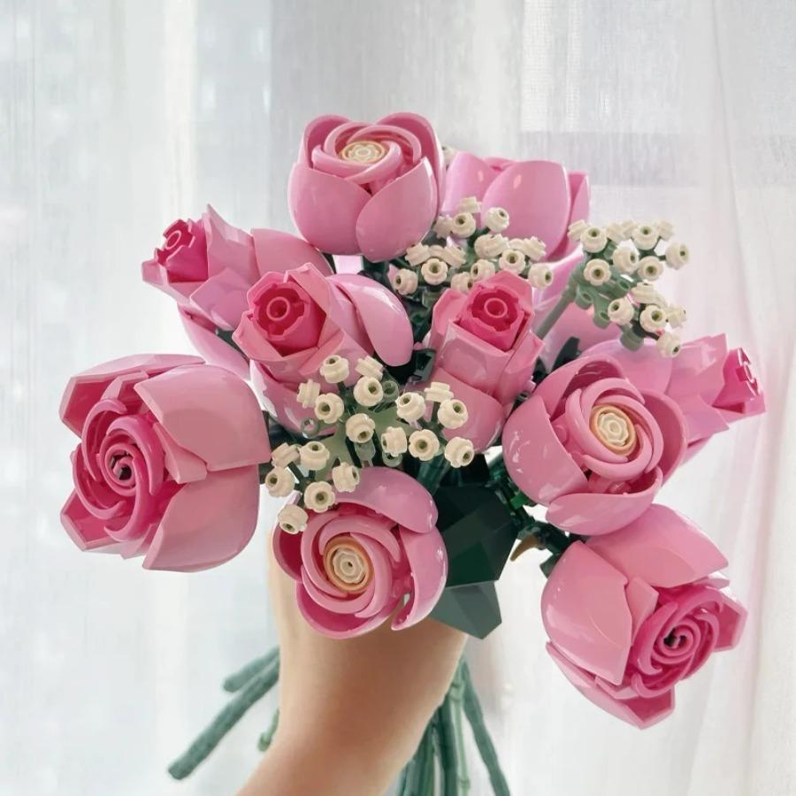 New Technology Pink Rose Bouquet 10374 Building Blocks Sets