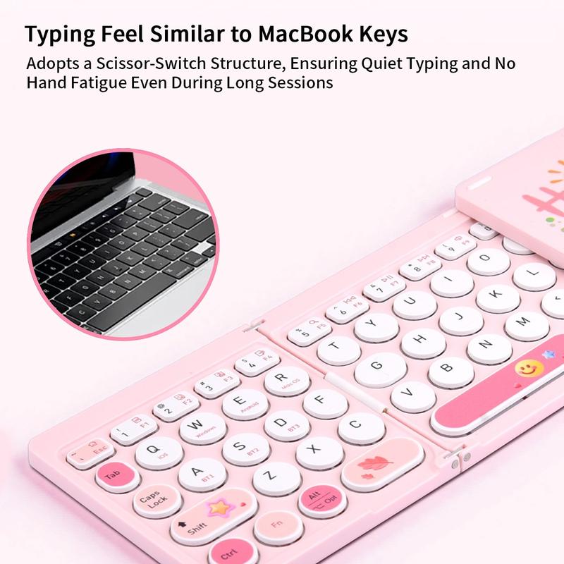 MOFii Pink Smile Keyboard, Bluetooth Connectivity, Rechargeable & Foldable, with Touchpad, Compact & Portable, Compatible with Windows, Android, iOS & Mac OS, US QWERTY Layout