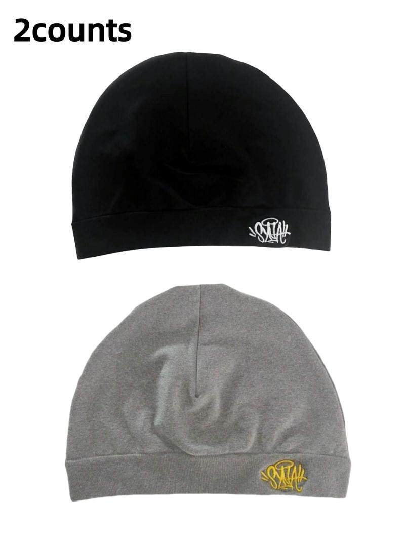 2PC New Letter Print Beanie Hats, Unisex Sports Outdoor Running Caps, Breathable Elastic Material, Fashion Casual Style, All Seasons, Yoga Ventilated Hat