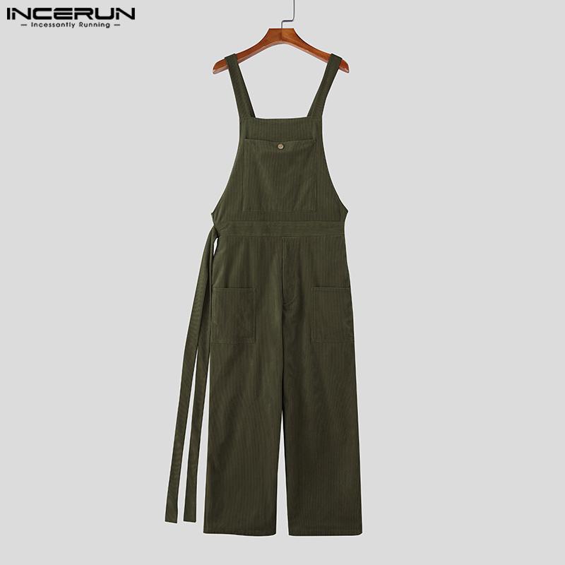 INCERUN Men's Corduroy Overalls with Loose Fit Cargo Pockets for Street Style, Halloween, Spring Autumn