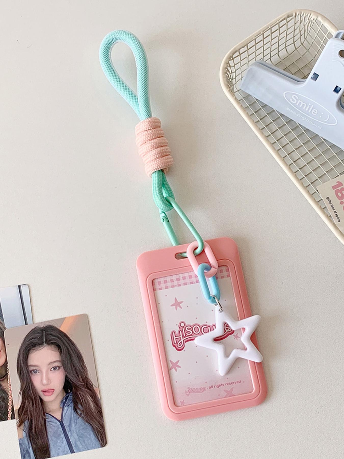 Candy-colored sliding 3-inch card holder with student lanyard, bus card and subway card wallet, student fan display small card holder