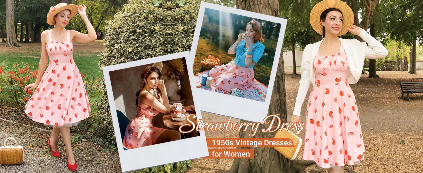 Belle Poque Vintage Floral Dress for Women Summer 1950s A-line Sleeveless Swing Flowy Ruched Midi Wedding Guest Dresses