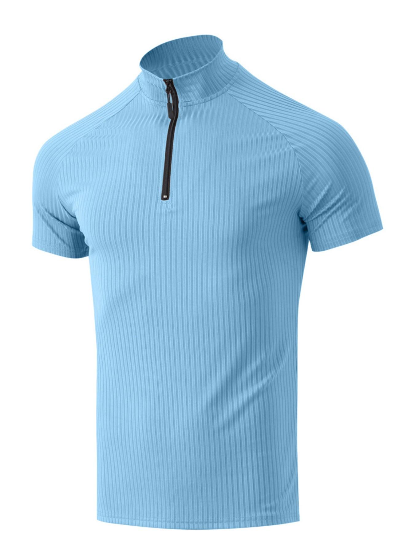 Men's Slim Fit Short Sleeve Quarter Zip Pullover, Quick-Dry Breathable Ribbed Sport T-Shirt, Ideal for Gym, Running, Casual Wear, All Seasons