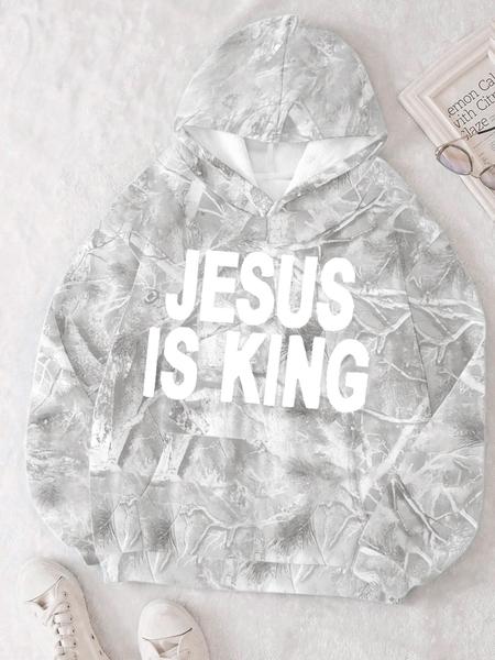 Jesus Is King Unisex Casual Hoodie, Branch Print Long Sleeve Loose Fit, Graduation & Back-To-School Wear, Fall Fashion Street Style